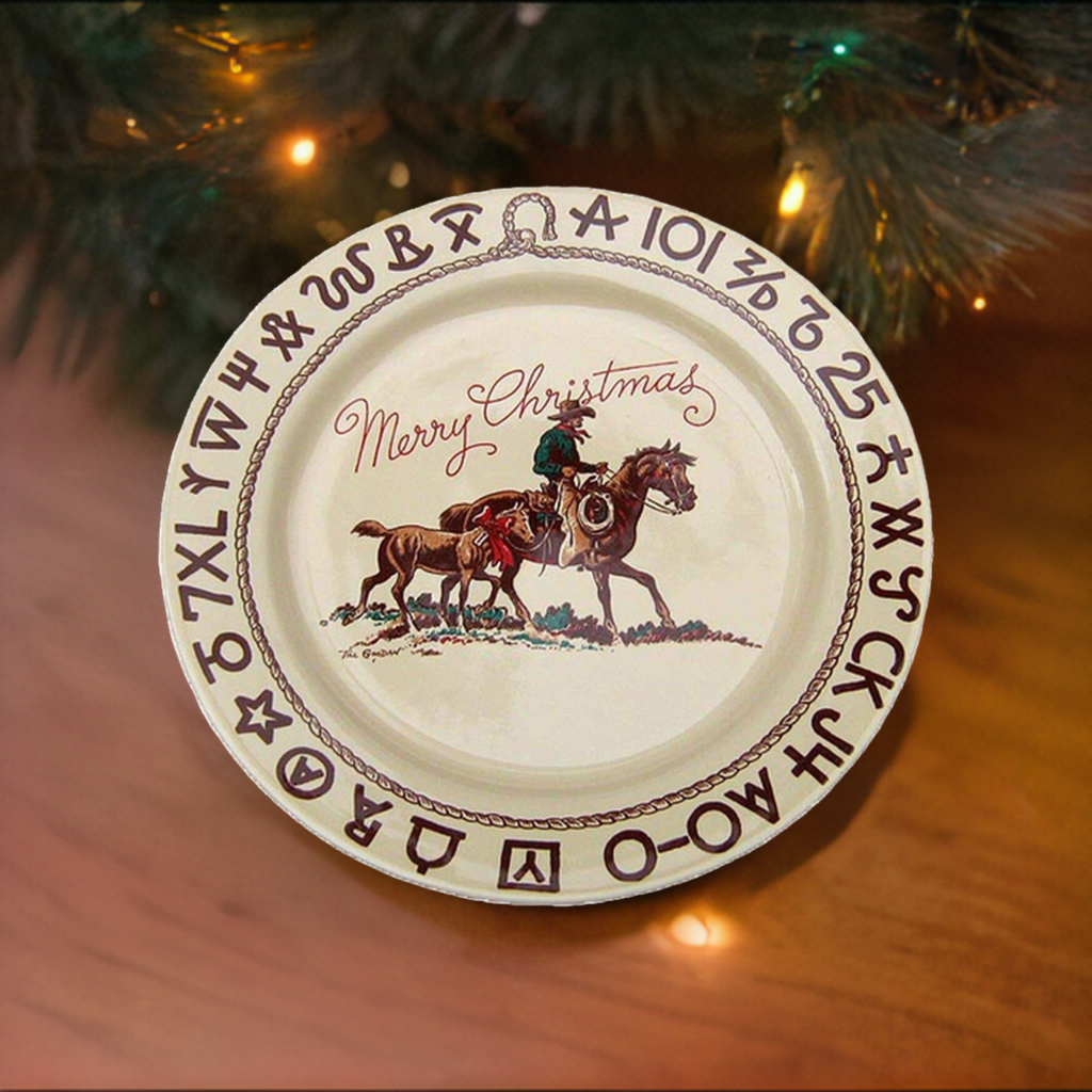 Cowboy, horses and brands Christmas plate made in the USA - Your Western Decor