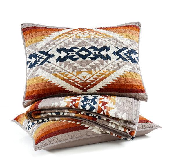 Bridge Creek Coverlet Set - Pendleton Bridge Creek Design - Warm colors with White Aztec Print - Coverlet & Shams - Your Western Decor