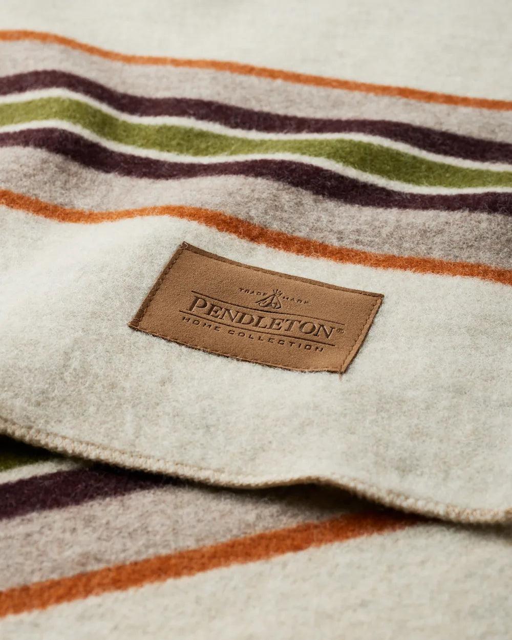 Bridger Stripe Wool Throw Blanket - Ivory - Blue, Brown, Green & Yellow Striped on Ivory - Your Western Decor