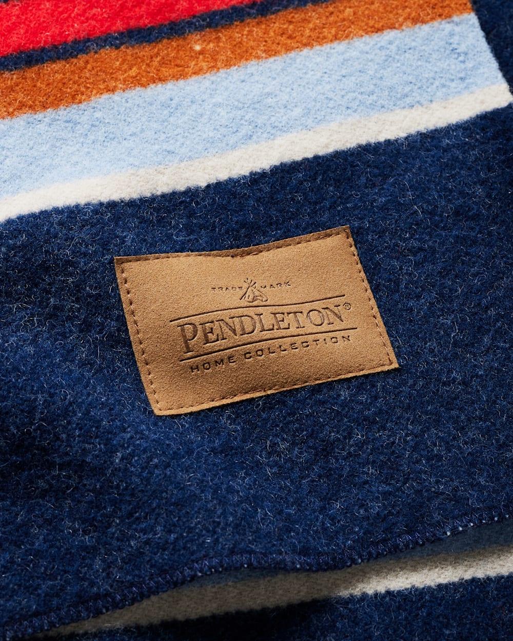 Bridger Stripe Wool Throw Navy - 100% Wool - Red, Orange & White Stripes on Navy - Pendleton Woolen Mills - Your Western Decor