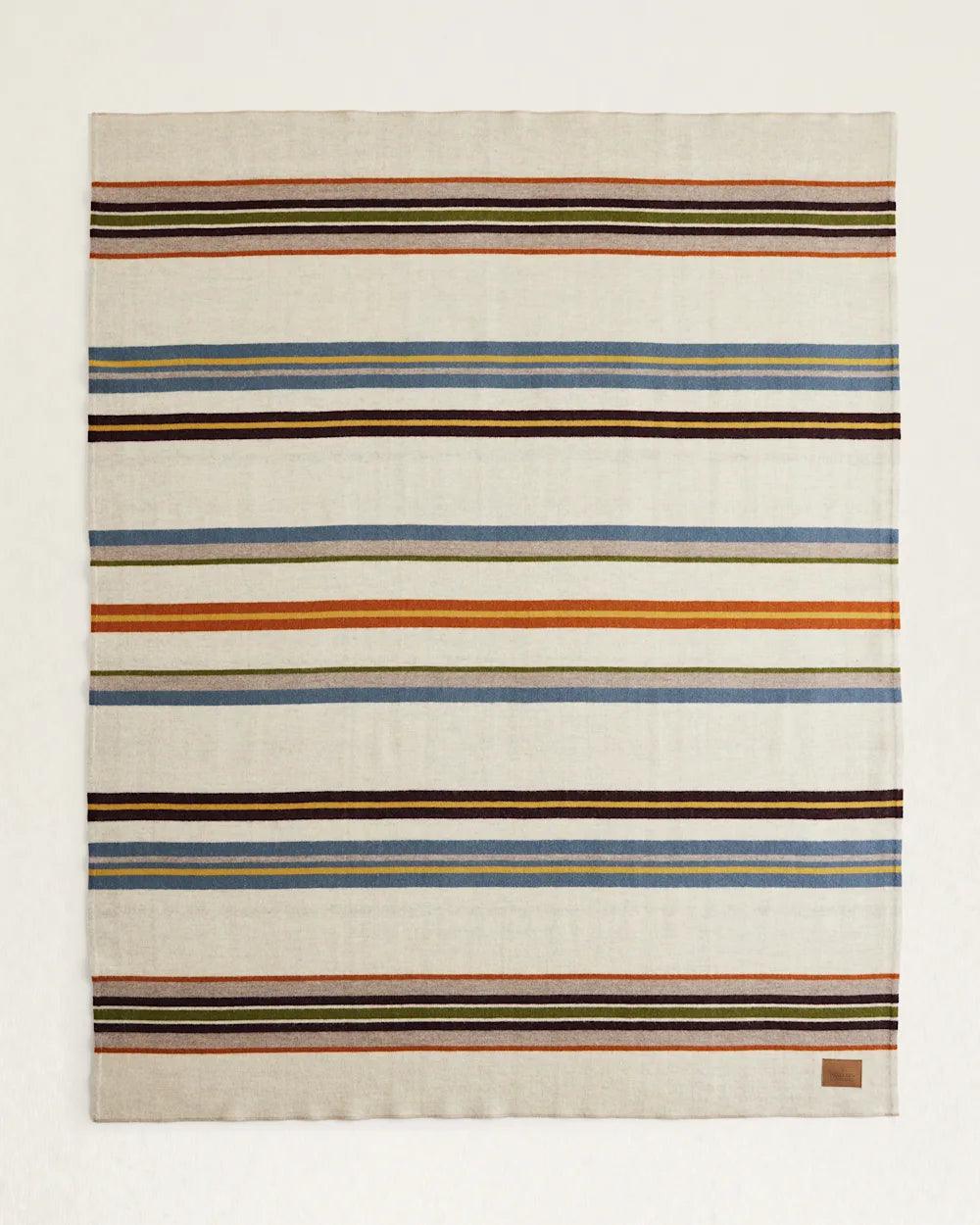 Bridger Stripe Wool Throw Blanket - Ivory - Blue, Brown, Green & Yellow Striped on Ivory - Your Western Decor