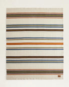 Bridger Stripe Wool Throw Blanket - Ivory - Blue, Brown, Green & Yellow Striped on Ivory - Your Western Decor