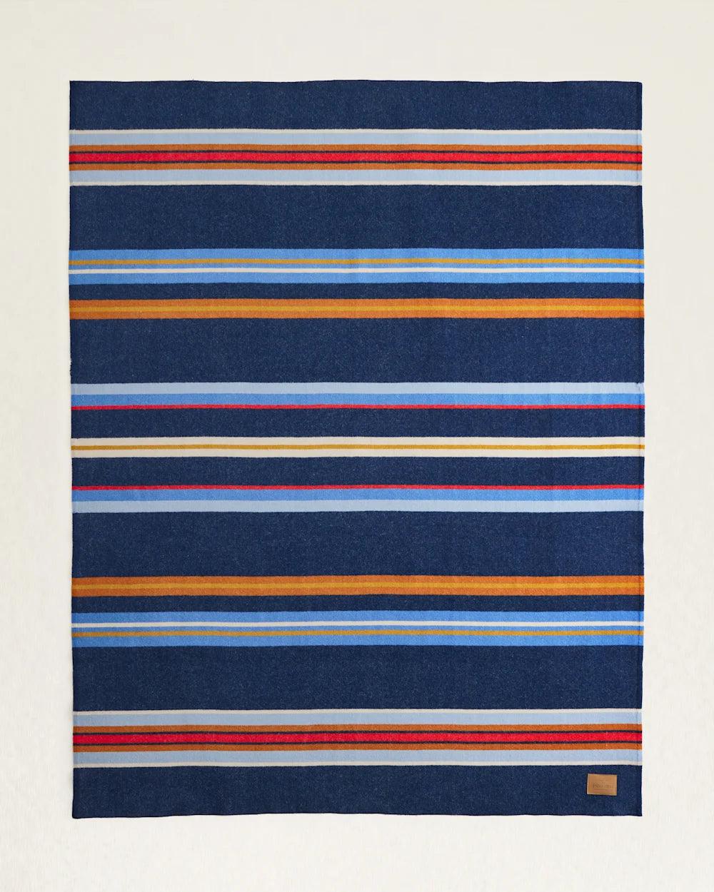 Bridger Stripe Wool Throw Navy - 100% Wool - Red, Orange & White Stripes on Navy - Pendleton Woolen Mills - Your Western Decor