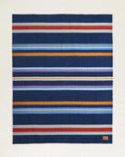 Bridger Stripe Wool Throw Navy - 100% Wool - Red, Orange & White Stripes on Navy - Pendleton Woolen Mills - Your Western Decor