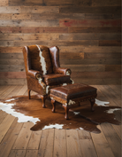 Cowhide and leather ottoman and wingback chair - Your Western Decor