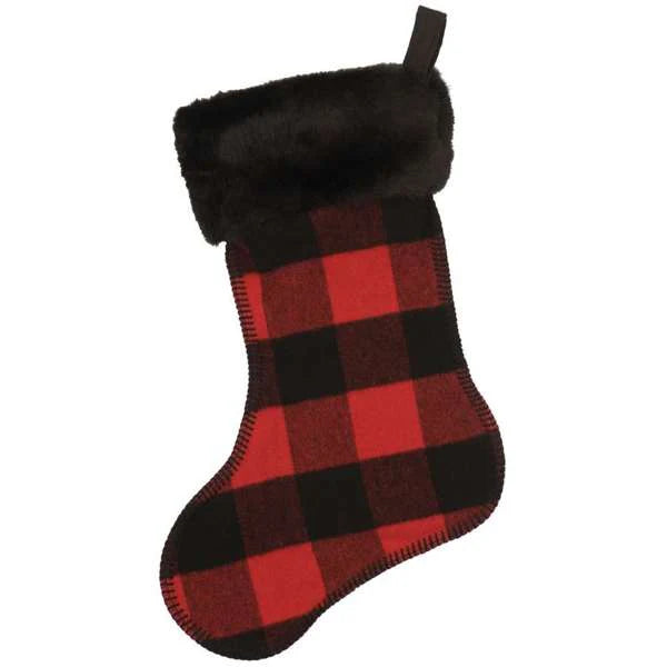 Buffalo plaid handmade Christmas stocking with black faux fur cuff - Your Western Decor