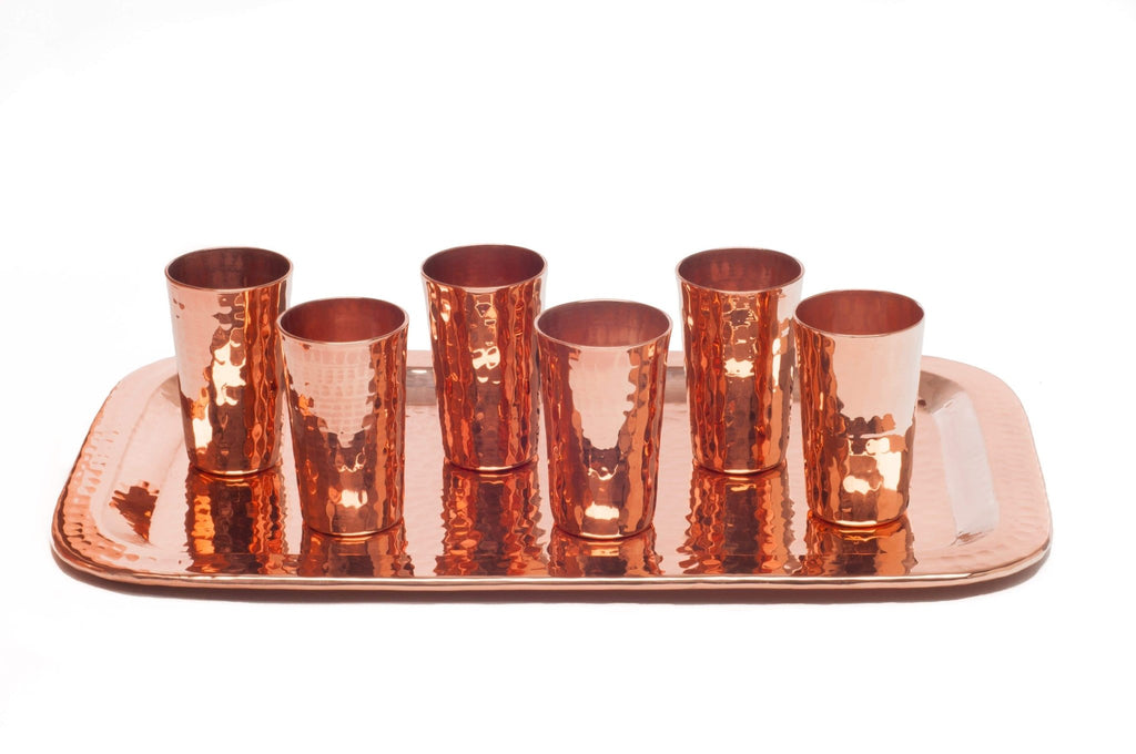 Hammered Copper Tequila Shot Set. 6 shot cups and 1 tray. Your Western Decor