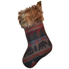 Cabin Bear Wool Stocking - Bear & cabin Motifs - Red, Green, Blue & Black - Faux Fur Cuff - Your Western Decor