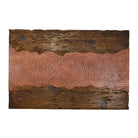 A rectangular rustic Coffee table top  featuring a central copper-toned Leather Croc band bordered by dark brown wood at the top and bottom, shown against a plain white background.