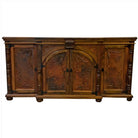 Wooden & copper cabinet with decorative carvings on a white background