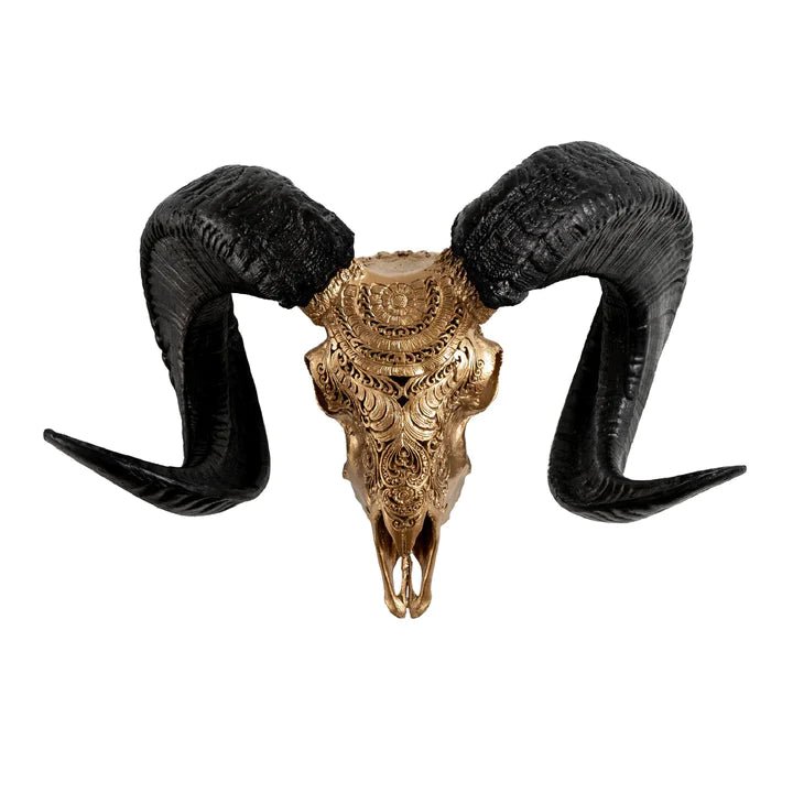Chantilly Carved Ram Skull in gold finish - Your Western Decor