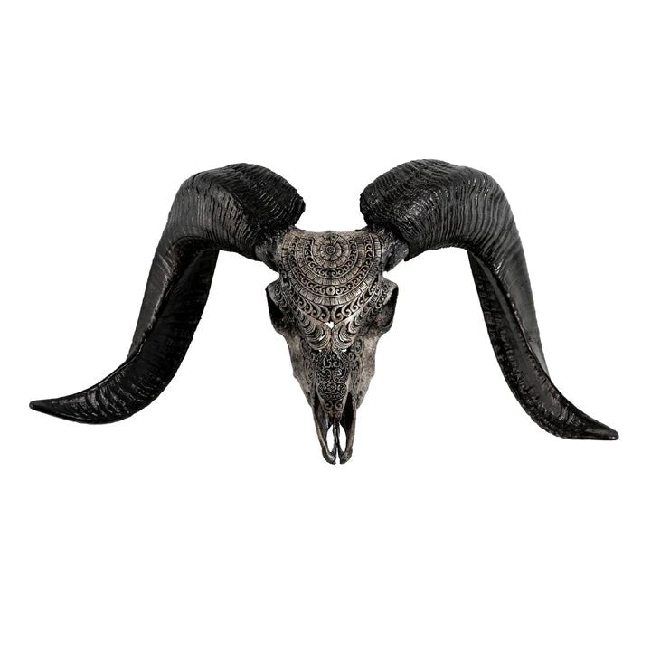 Chantilly Carved Ram Skull in grey finish - Your Western Decor