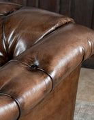 American made Chesterfield Sofa in Burnished Brown Leather - Your Western Decor