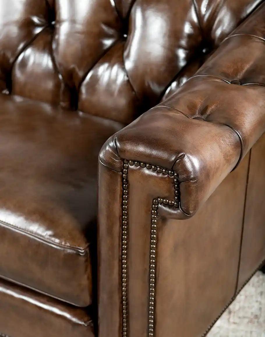 American made Chesterfield Sofa in Burnished Brown Leather - Your Western Decor