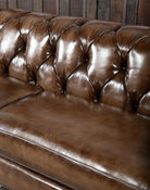 American made Chesterfield Sofa in Burnished Brown Leather - Your Western Decor