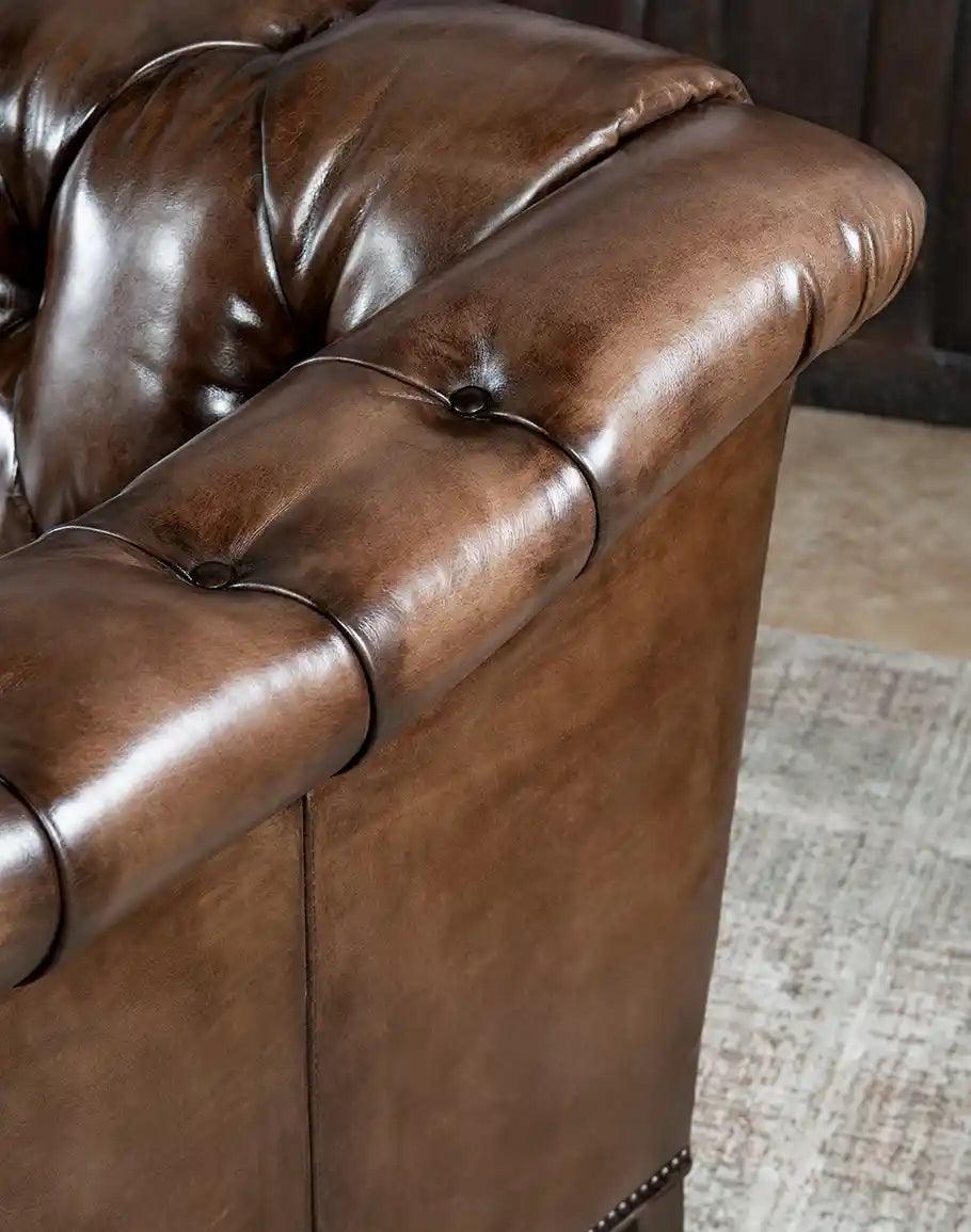 American made Chesterfield Sofa in Burnished Brown Leather - Your Western Decor