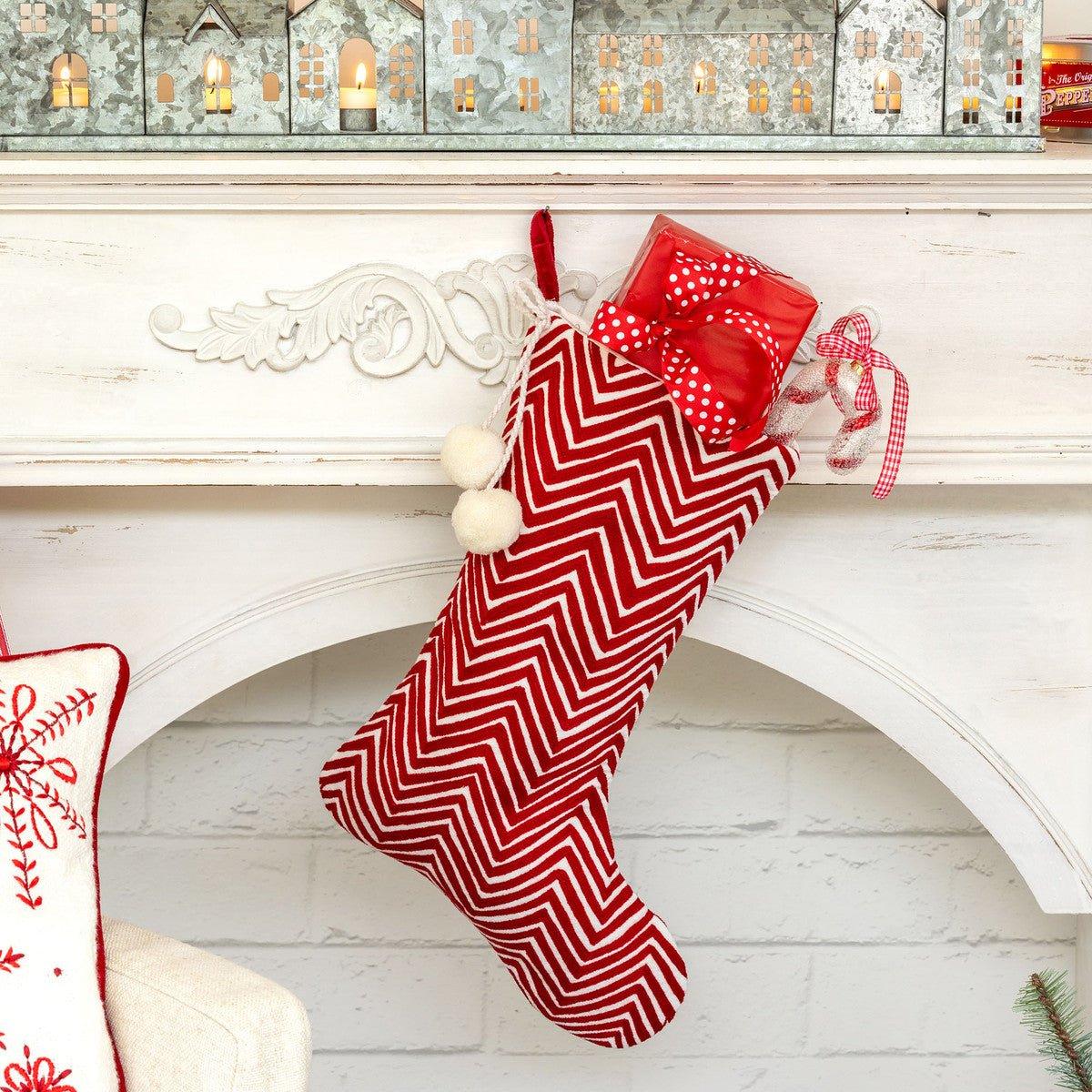 Chevron Embroidered Red Velvet Stocking | Your Western Decor