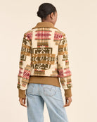 Chief Joseph Ivory Bomber Jacket - Tan, Olive green, Ivory & pink - Pendleton Chief Joseph Pattern - Solid-color Ribbed Cuffs - Fleece - Your Western Decor