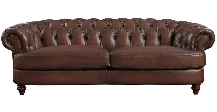 Clara Tufted Leather Sofa Caramel Brown - Your Western Decor