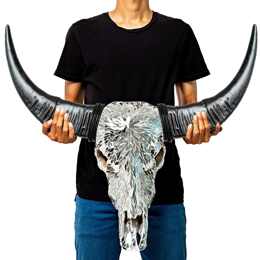 Clear Glass Mosaic Buffalo Skull - Your Western Decor