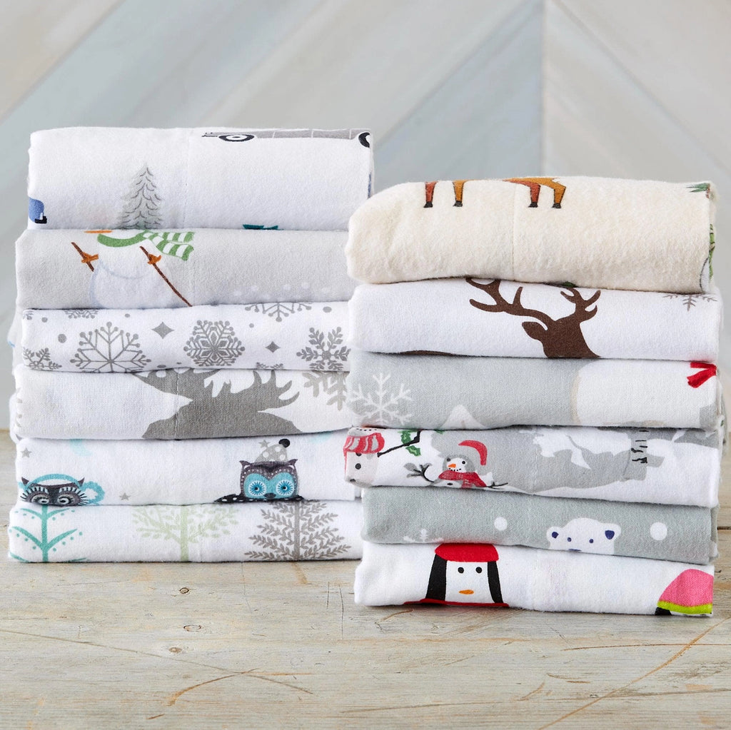 Cotton flannel winter sheets with snow and winter scenes - Your Western Decor