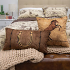 Cowboy King Pillow Set - Horseshoe Lumbar & Horse Square Pillow - Brown & Tan - Your Western Decor