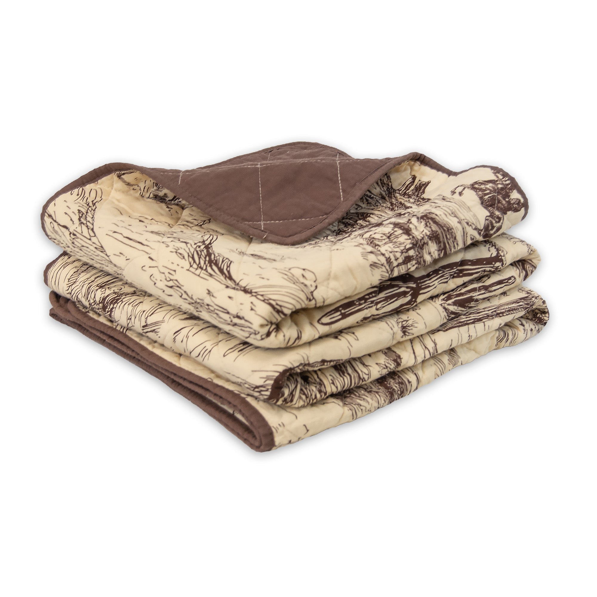 Desert Landscape Throw Blanket - Beige & Dark Brown - Quilted - Dark Brown Reverse - Your Western Decor