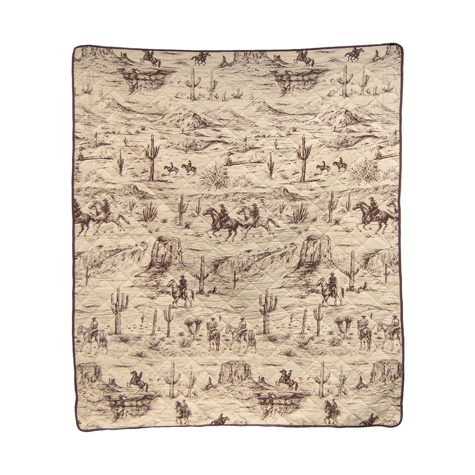 Desert Landscape Throw Blanket - Beige & Dark Brown - Quilted - Dark Brown Reverse - Your Western Decor