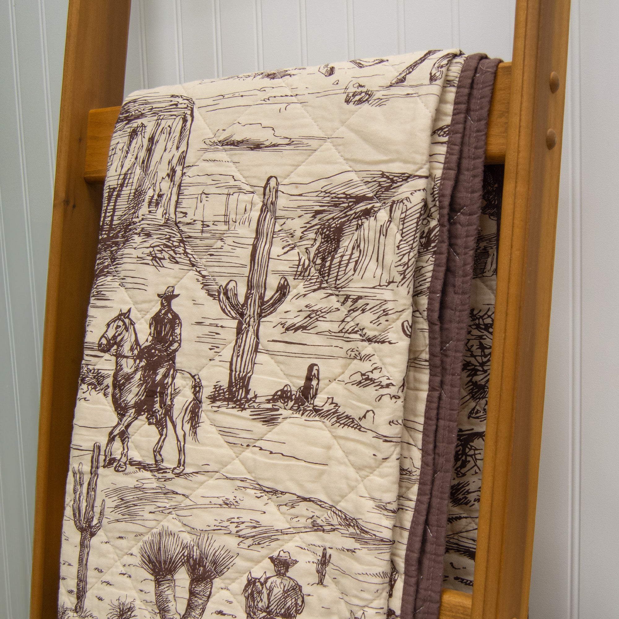 Desert Landscape Throw Blanket - Beige & Dark Brown - Quilted - Your Western Decor