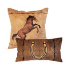 Cowboy King Pillow Set - Horseshoe Lumbar & Horse Square Pillow - Brown & Tan - Your Western Decor