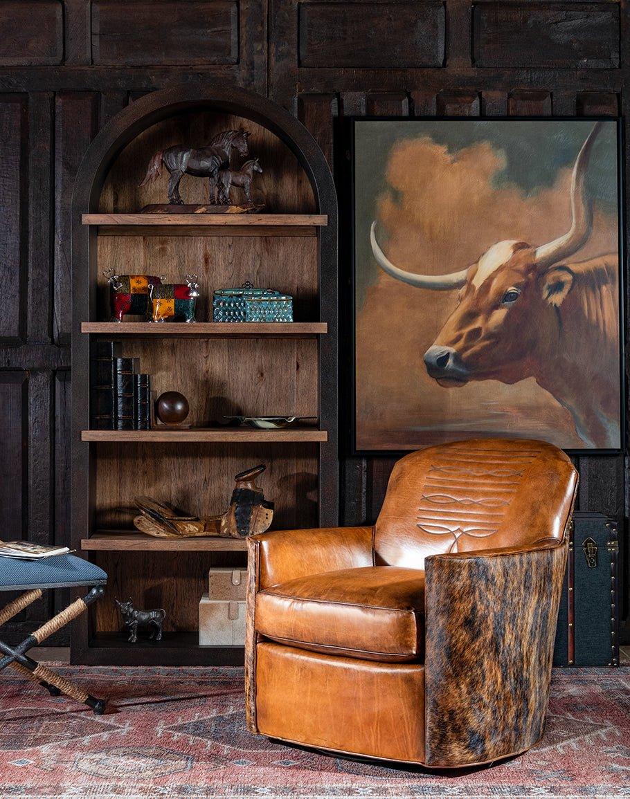 Cowhide & Leather Swivel Barrel Chair - Your Western Decor