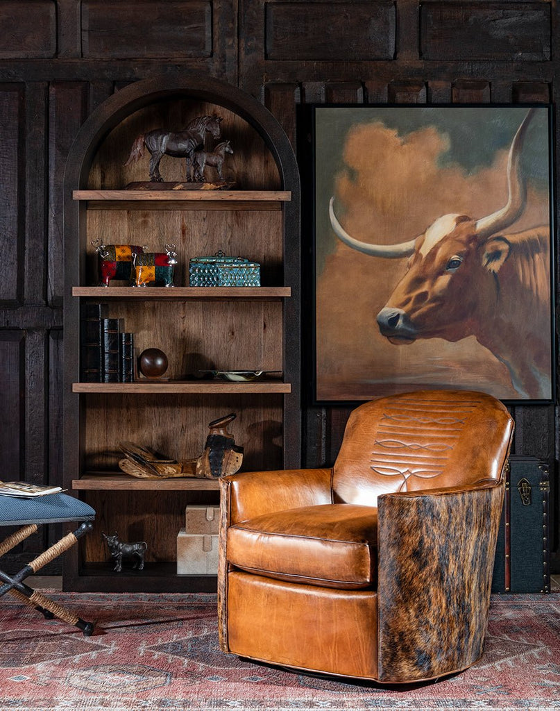 Cowhide & Leather Swivel Barrel Chair - Your Western Decor
