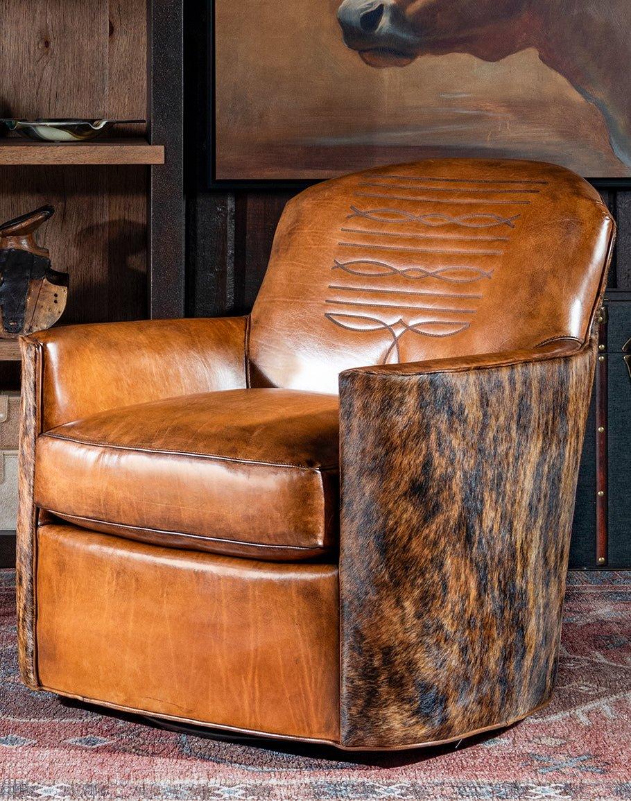 Cowhide & Leather Swivel Barrel Chair - Your Western Decor