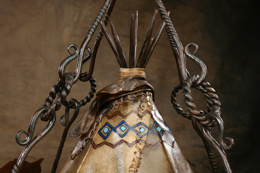 Coyote chandelier painted rawhide - Your Western Decor