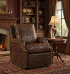 Jumbo croc embossed leather swivel recliner in brown 