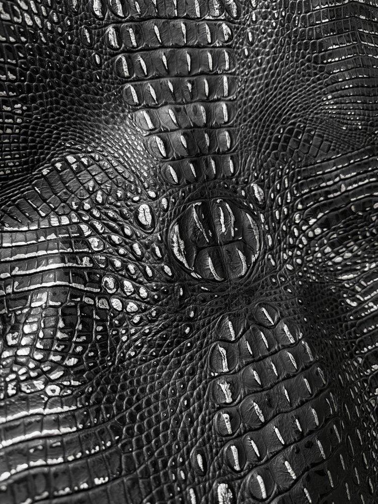 Croc Black Silver Back Embossed Leather | Your Western Decor