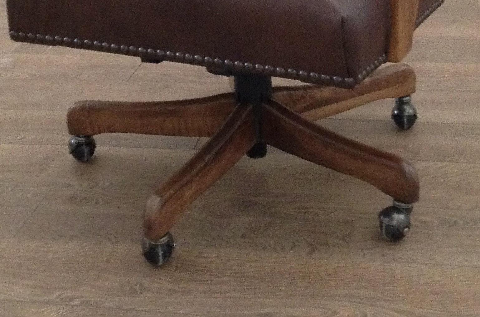 Custom Wingback Western Desk Chair in distressed brown leather and peppered brown & white cowhide made in the USA - Your Wester Decor