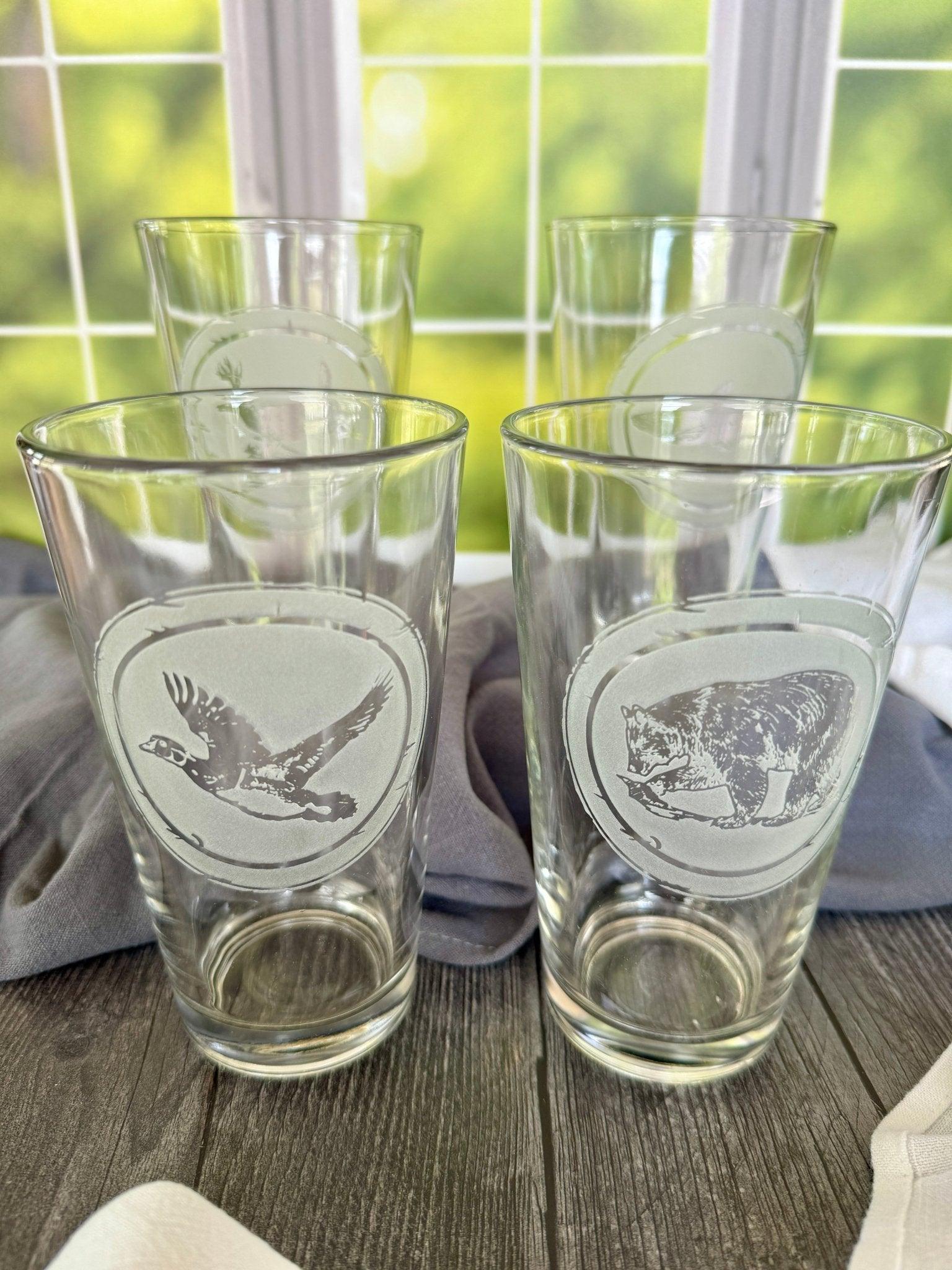 4-pc Deep-Etched Sand-Carved Wildlife Pint Glass Set - Your Western Decor