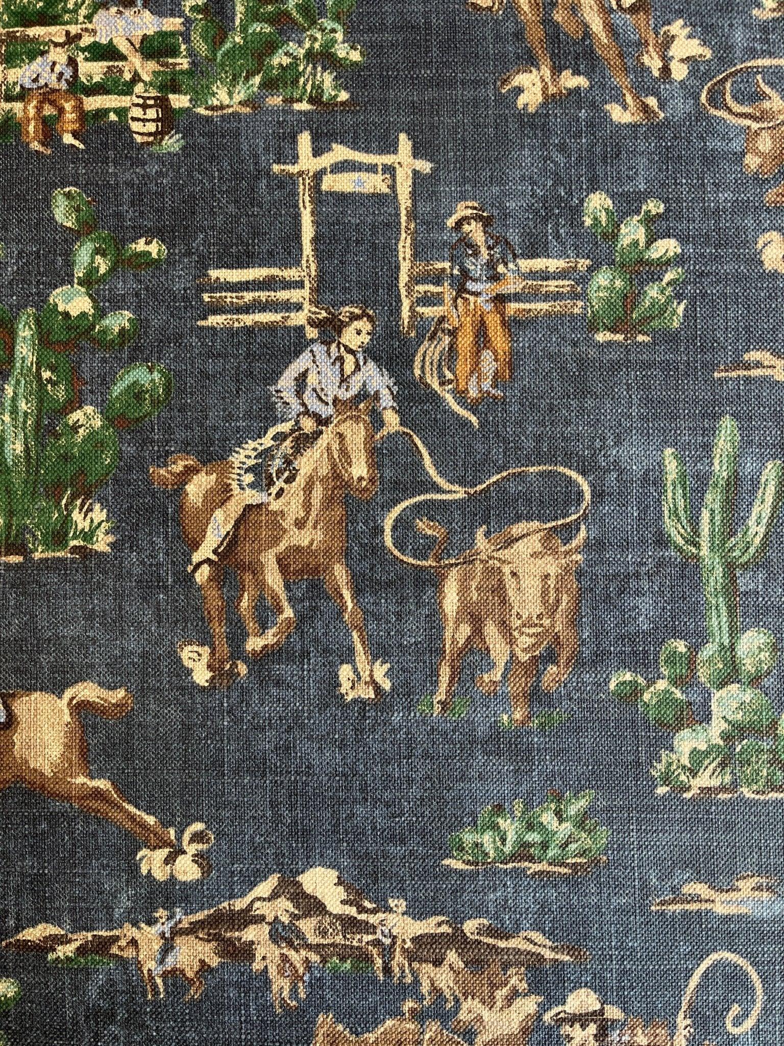 Ranch western fabric on blue background - Your Western Decor