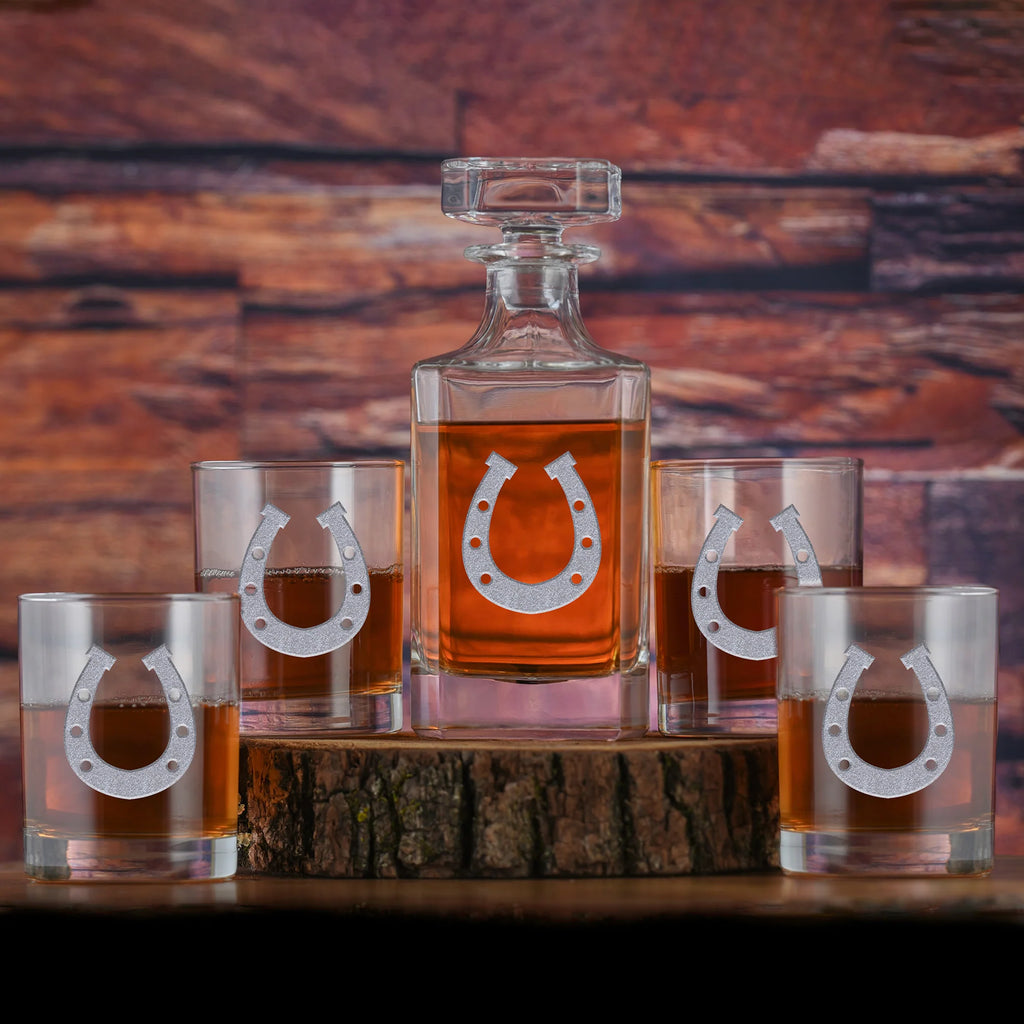 Deep Carved Horseshoe Whiskey Glasses - Your Western Decor