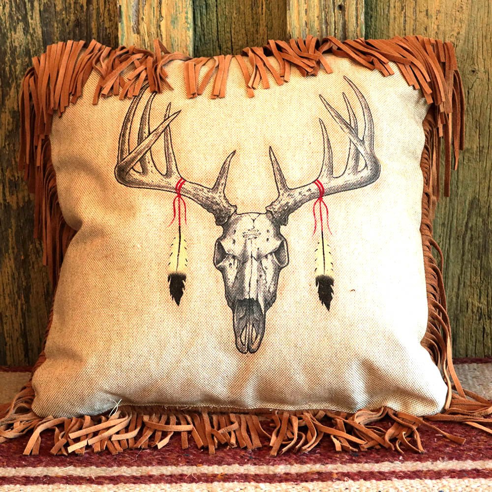 Deer Skull Leather Pillow - Your Western Decor