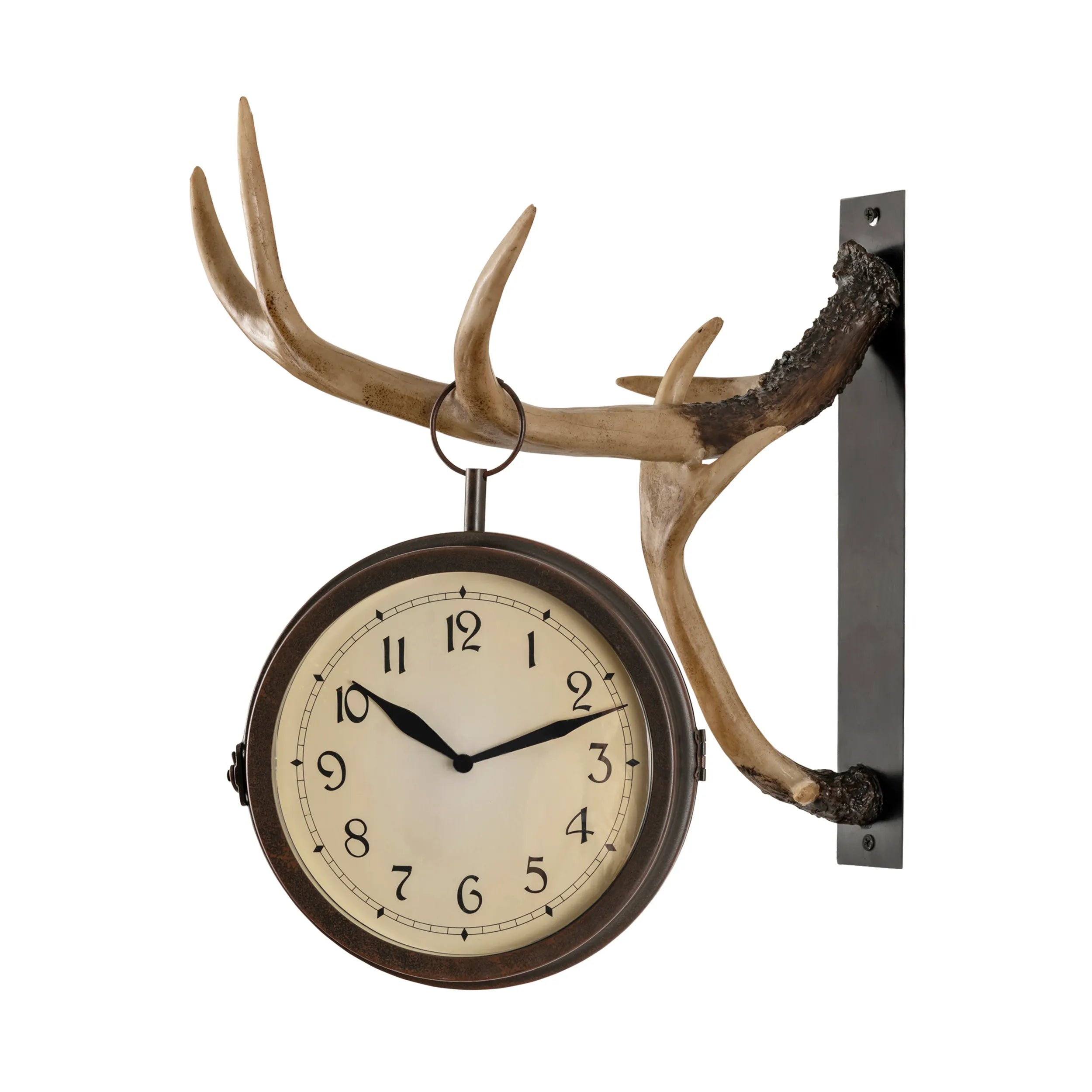 Wall clock with antlers on a white background