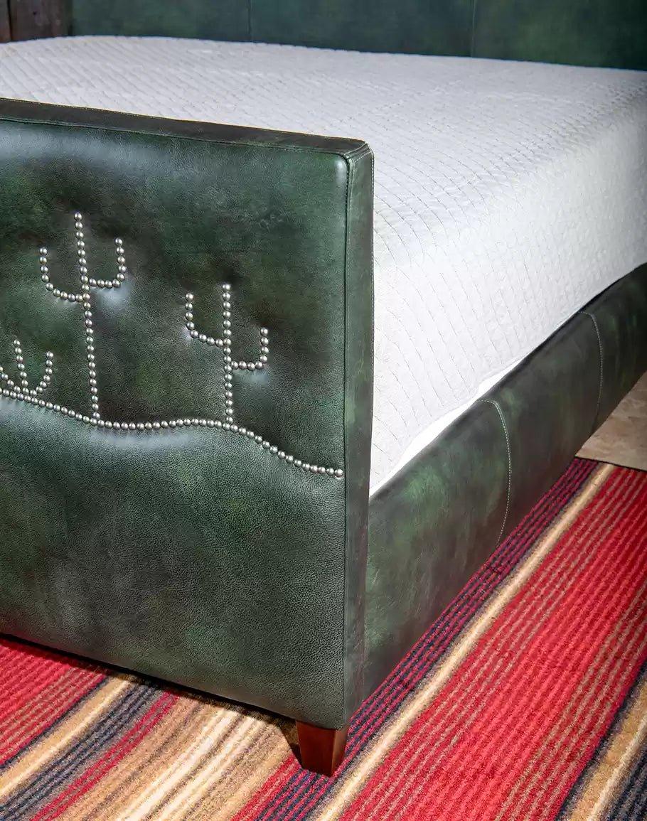 American Made Desert Cactus Burnished Leather Bed - Your Western Decor