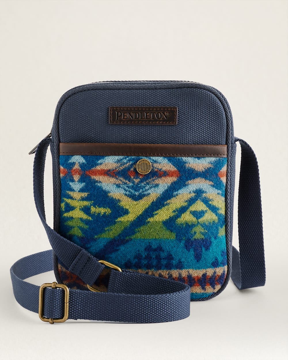 Diamond Desert Crossbody Satchel- Blue, Tan, Burnt Orange, Green - Leather Pendleton Logo - Your Western Decor