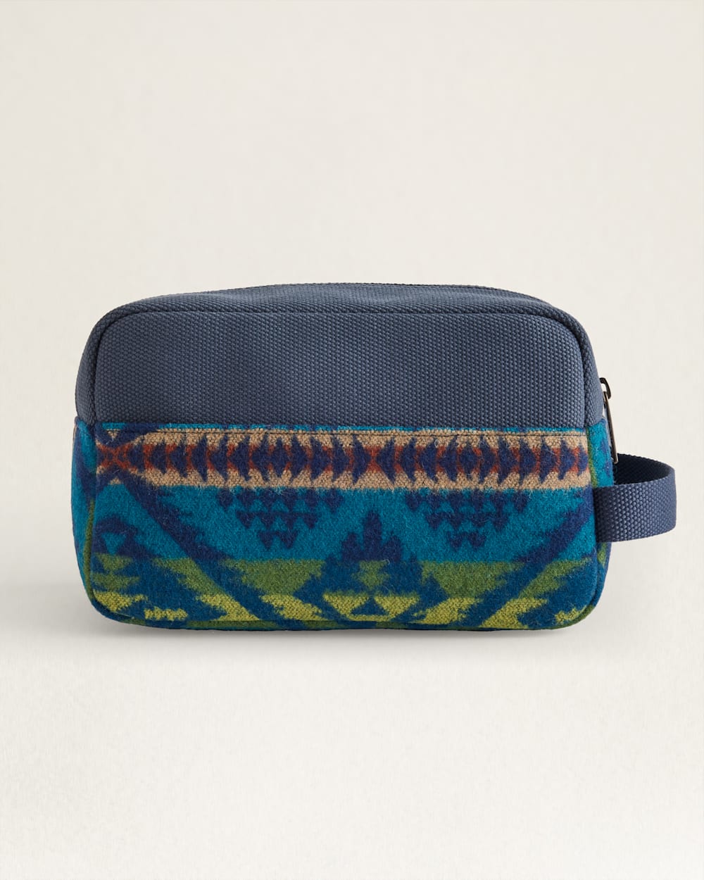 Diamond Desert Toiletry Bag - Blue, Tan, Burnt Orange & Green - Front zipper pouch - Leather Pendleton Logo - Your Western Decor