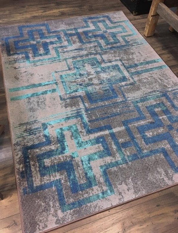 Distressed Bounty Glacier Area Rug in grey and blues, southwestern rug made in the USA - Your Western Decor