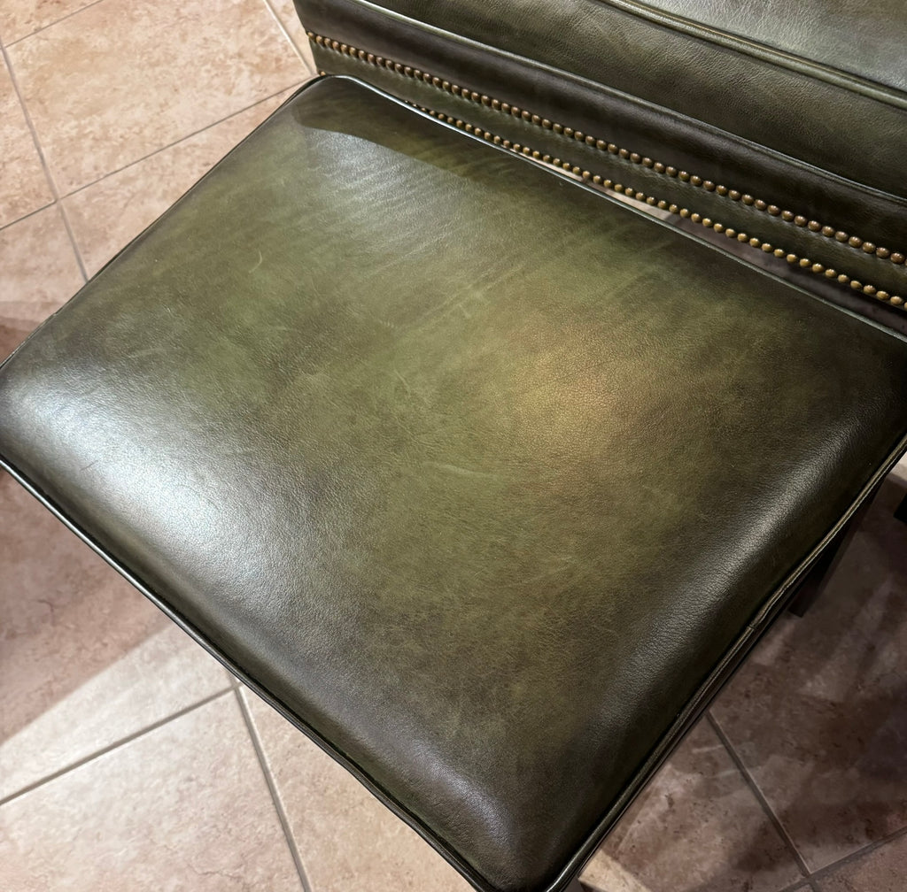 Green leather ottoman stool - American made - Your Western Decor