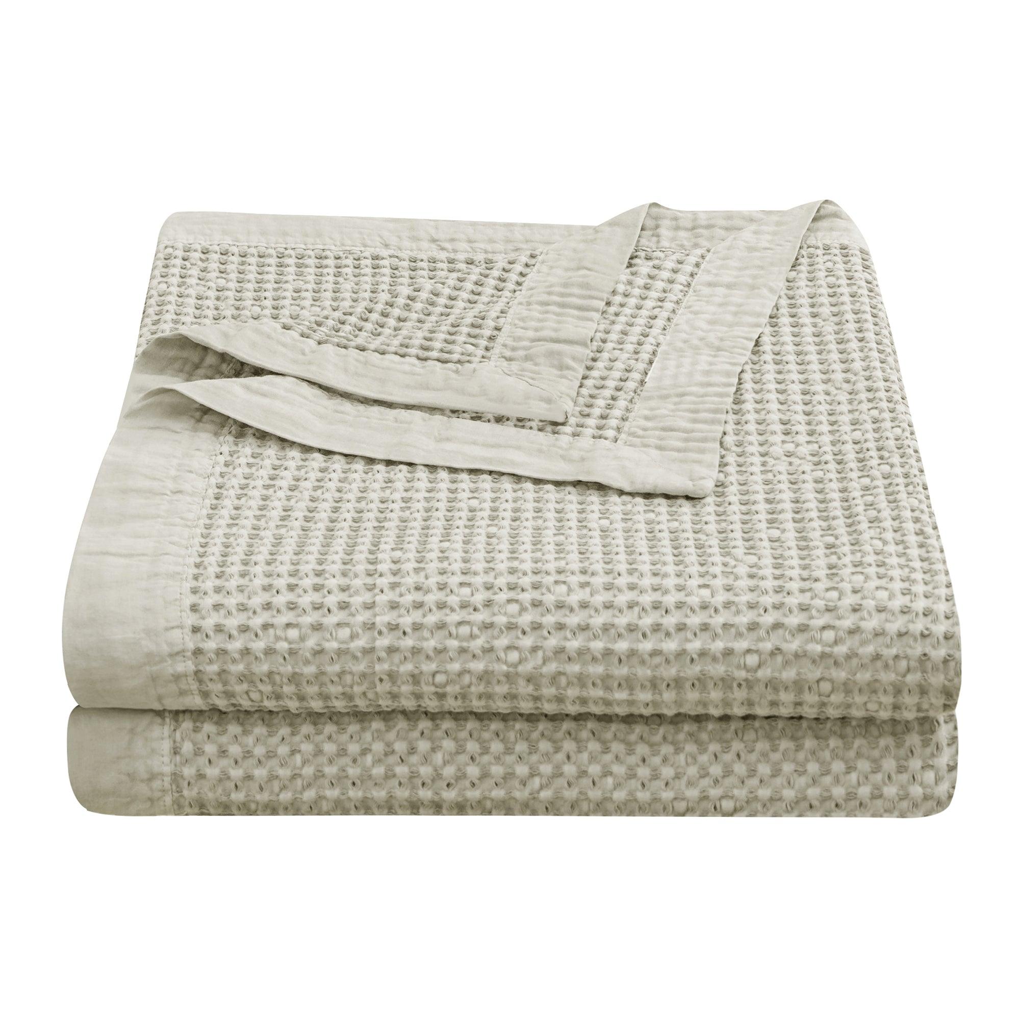 Waffle Weave Cotton Coverlet in light tan - Your Western Decor