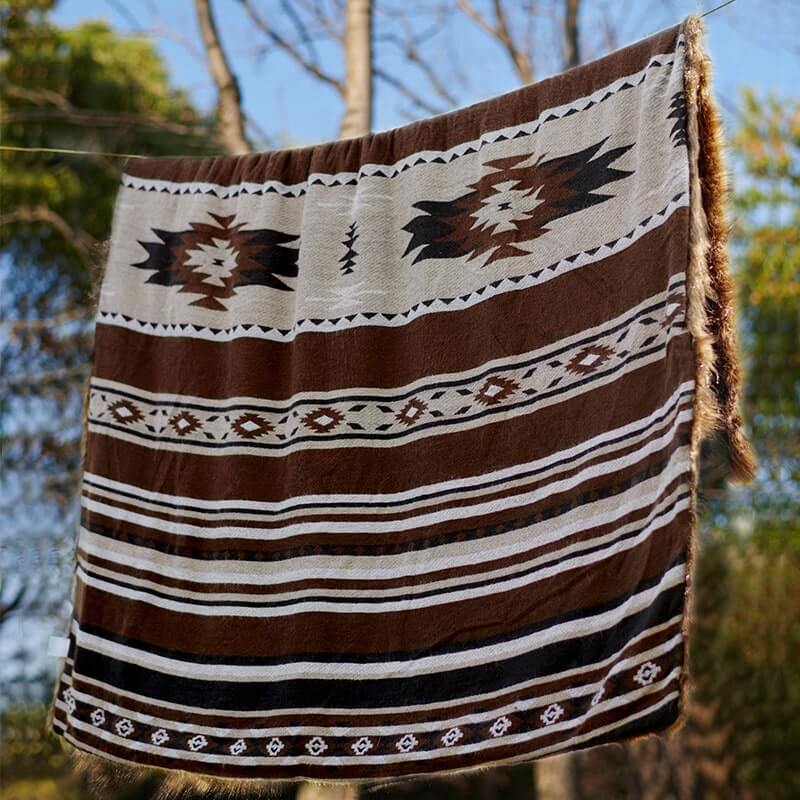 Faux Fur Aztec Blanket Brown - Your Western Decor