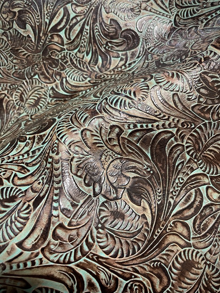 Floral Turquoise Brown Embossed Leather - Your Western Decor